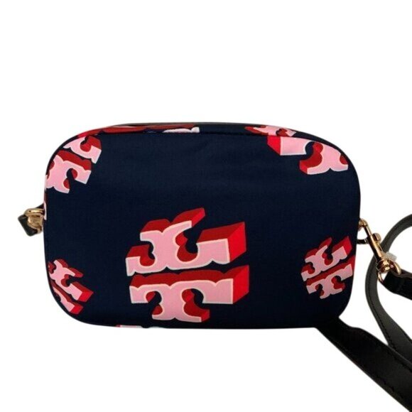 Tory Burch Crazy Logo Allover Print Blue Nylon Crossbody - Picture 7 of 7
